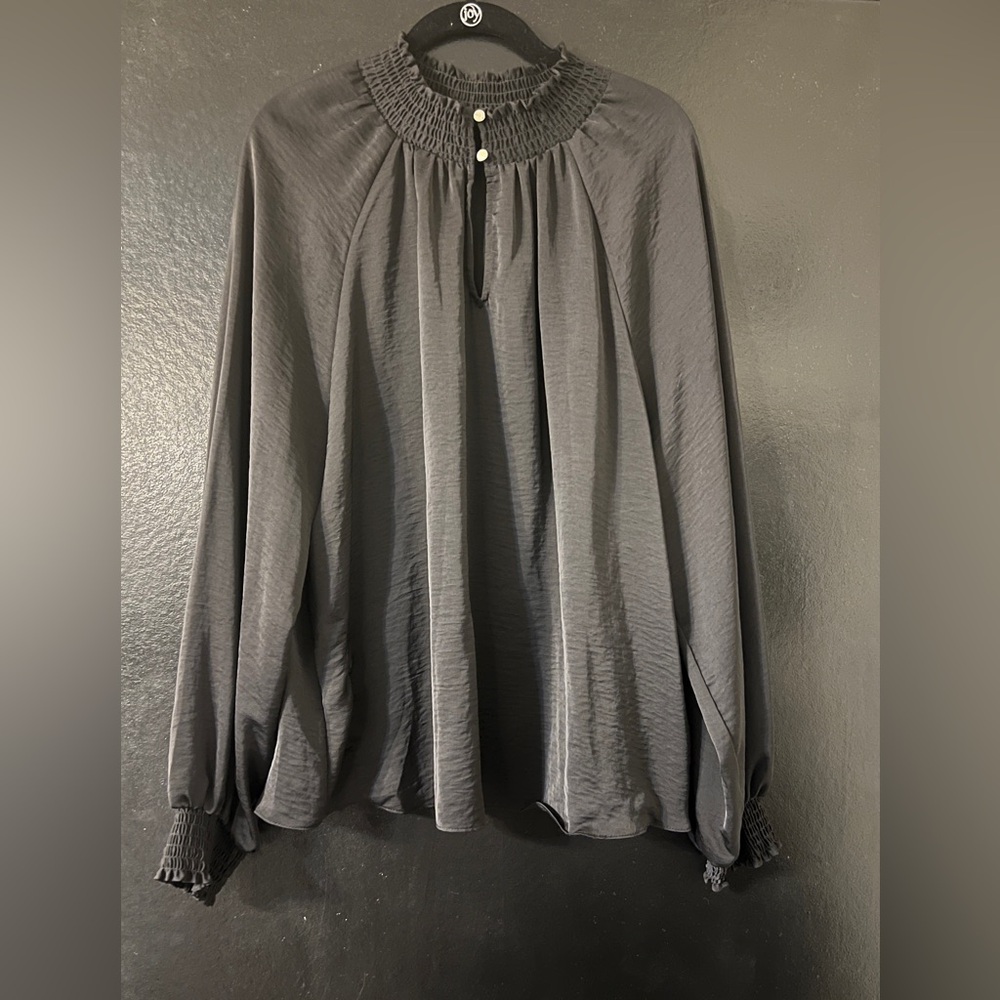 Black Poet Blouse with High Collar Long Sleeve